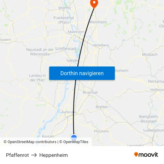 Pfaffenrot to Heppenheim map