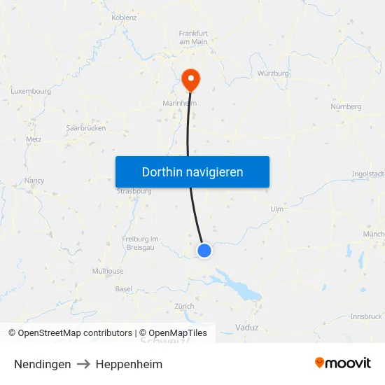Nendingen to Heppenheim map