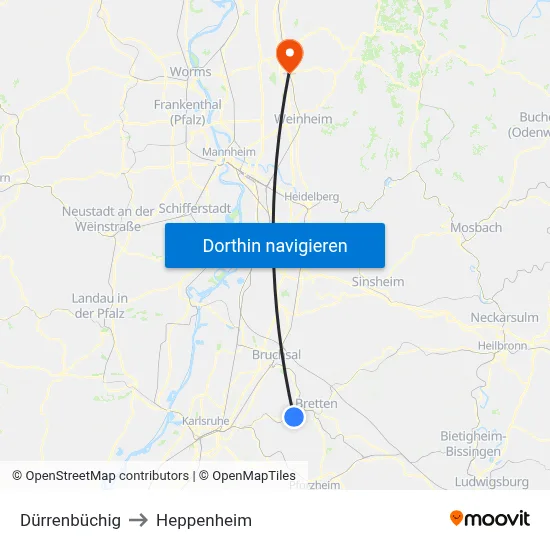Dürrenbüchig to Heppenheim map