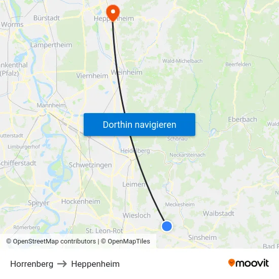 Horrenberg to Heppenheim map