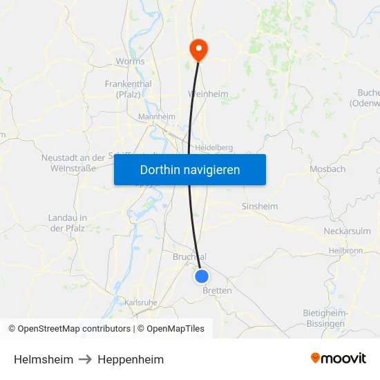 Helmsheim to Heppenheim map