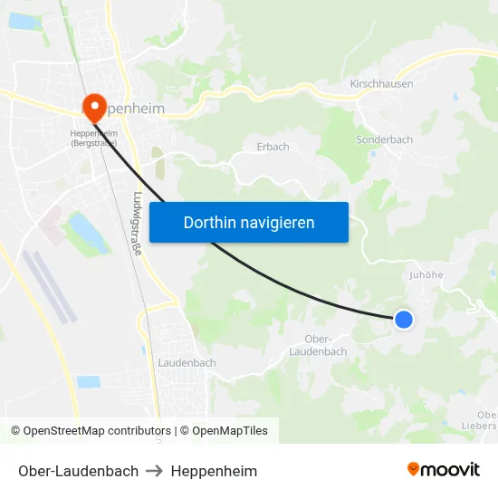 Ober-Laudenbach to Heppenheim map