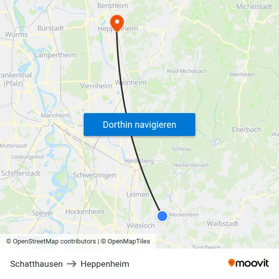 Schatthausen to Heppenheim map