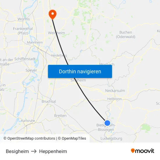Besigheim to Heppenheim map