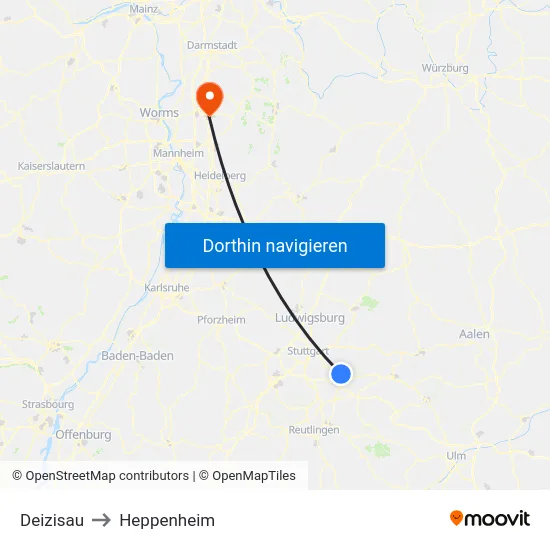 Deizisau to Heppenheim map