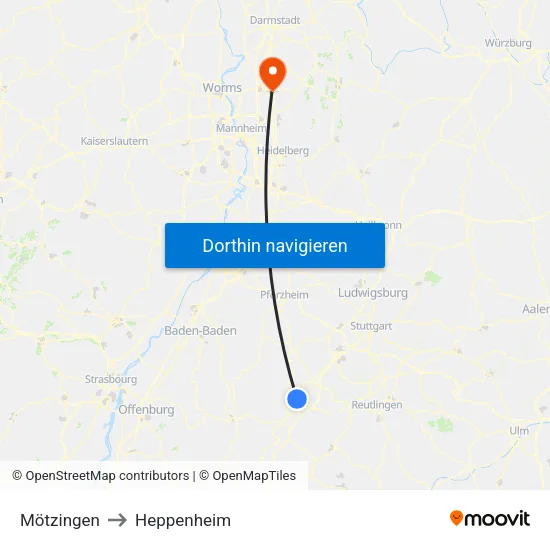 Mötzingen to Heppenheim map