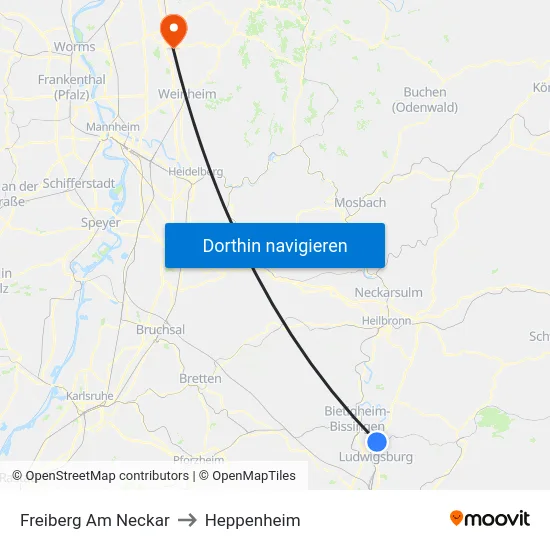Freiberg Am Neckar to Heppenheim map