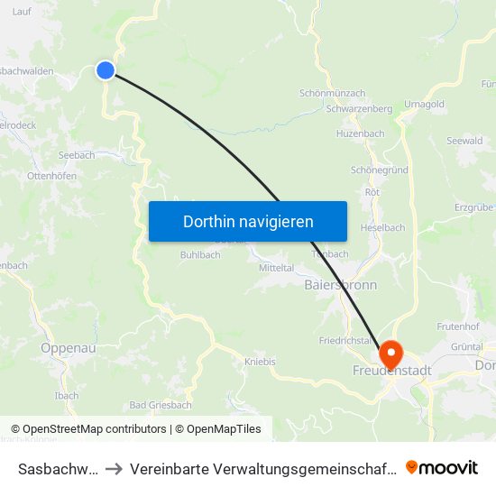 Sasbachwalden to Vereinbarte Verwaltungsgemeinschaft Freudenstadt map