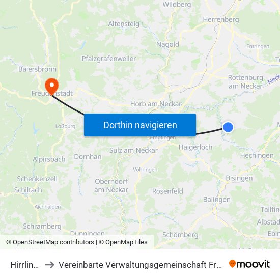 Hirrlingen to Vereinbarte Verwaltungsgemeinschaft Freudenstadt map