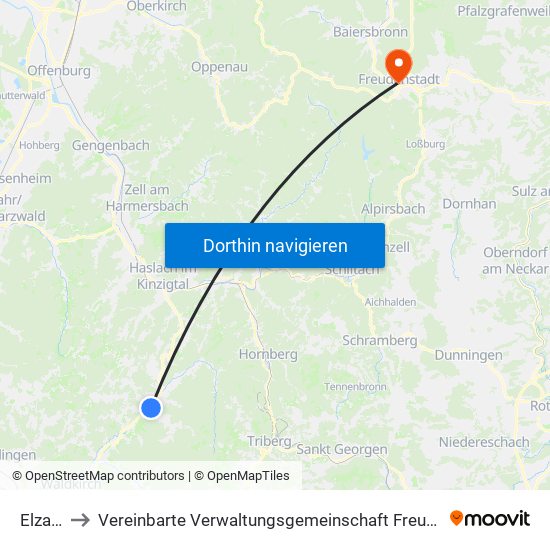 Elzach to Vereinbarte Verwaltungsgemeinschaft Freudenstadt map