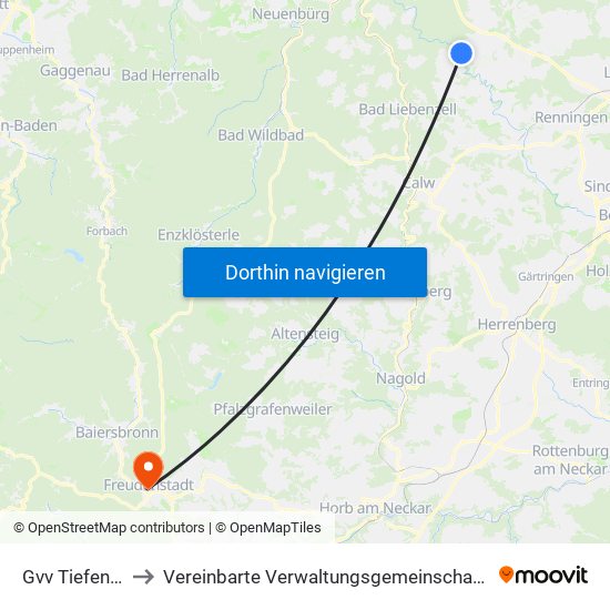 Gvv Tiefenbronn to Vereinbarte Verwaltungsgemeinschaft Freudenstadt map
