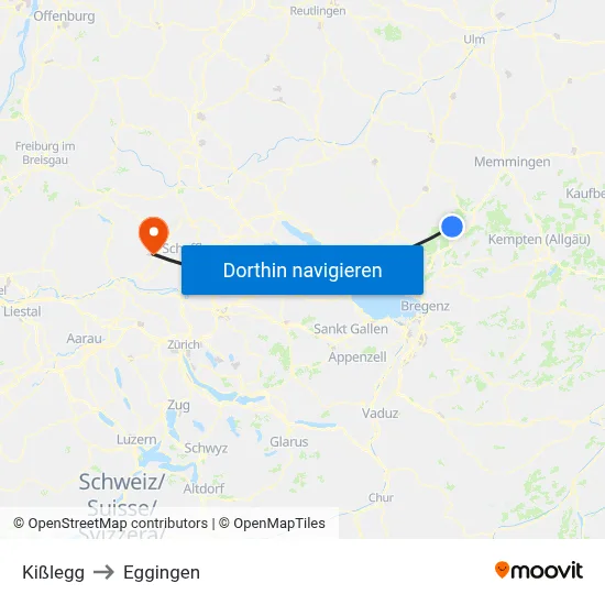 Kißlegg to Eggingen map