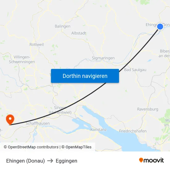 Ehingen (Donau) to Eggingen map