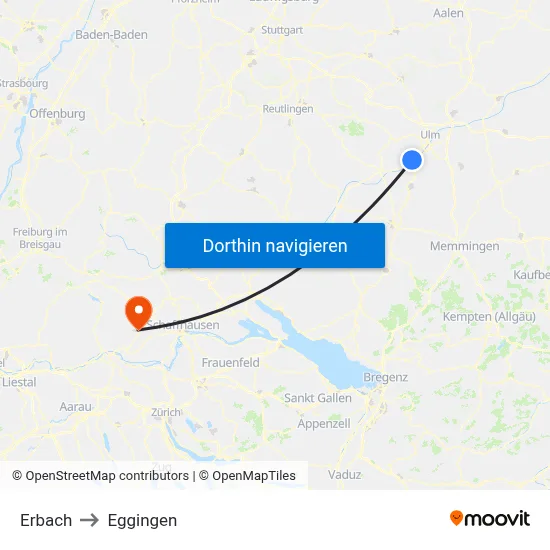 Erbach to Eggingen map
