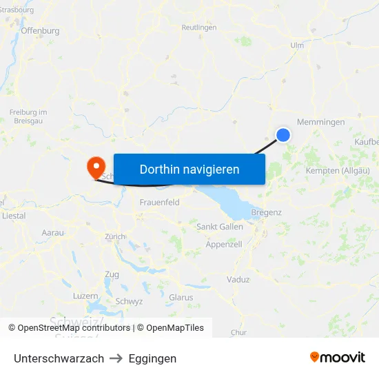 Unterschwarzach to Eggingen map