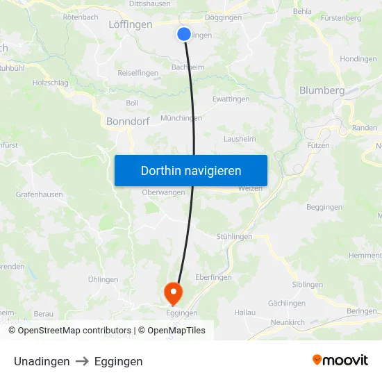 Unadingen to Eggingen map