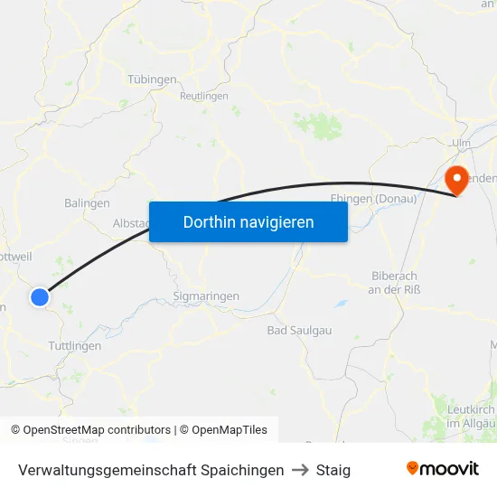 Verwaltungsgemeinschaft Spaichingen to Staig map