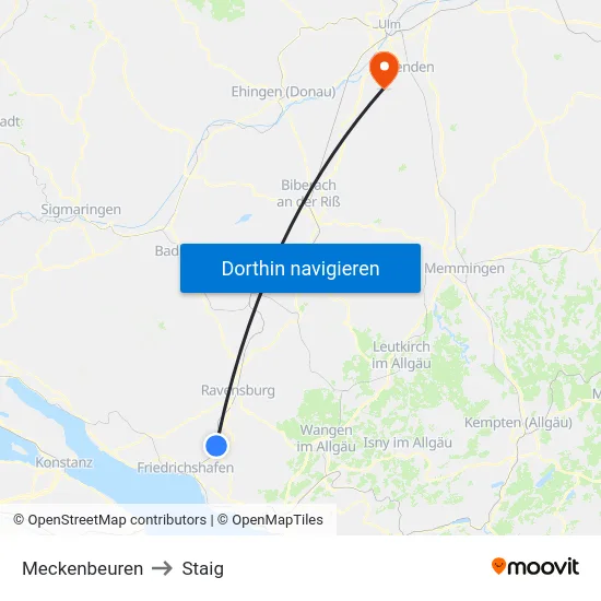 Meckenbeuren to Staig map