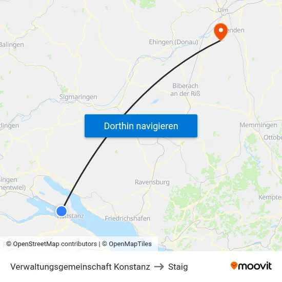 Verwaltungsgemeinschaft Konstanz to Staig map