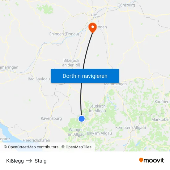 Kißlegg to Staig map