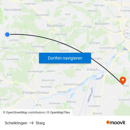 Schelklingen to Staig map