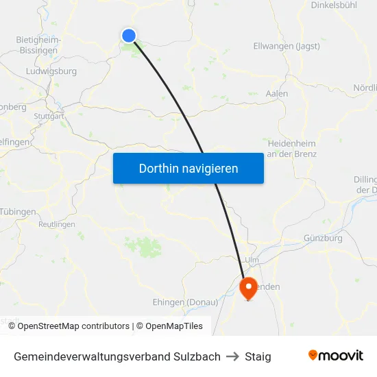 Gemeindeverwaltungsverband Sulzbach to Staig map