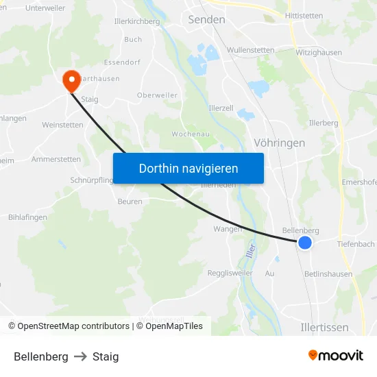 Bellenberg to Staig map