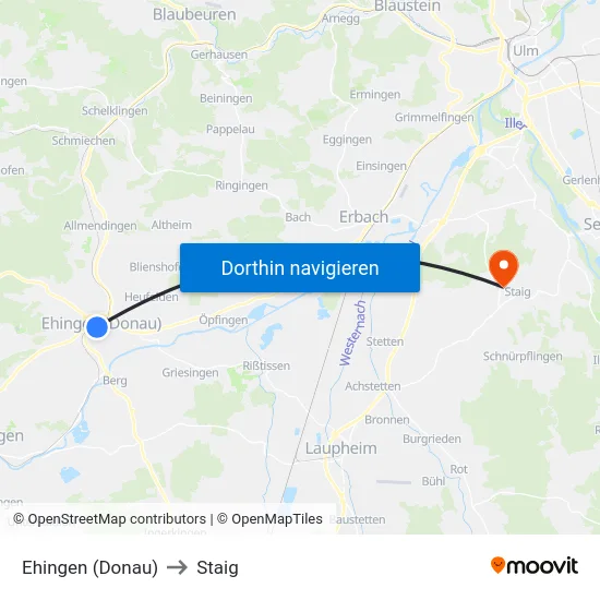 Ehingen (Donau) to Staig map