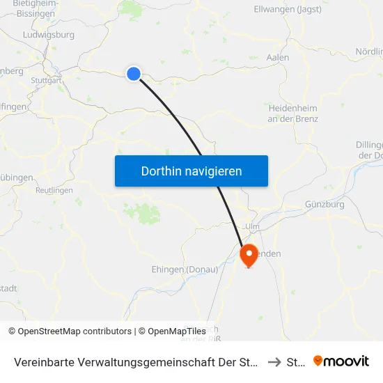 Vereinbarte Verwaltungsgemeinschaft Der Stadt Schorndorf to Staig map