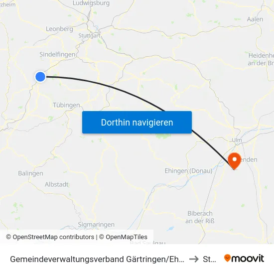 Gemeindeverwaltungsverband Gärtringen/Ehningen to Staig map