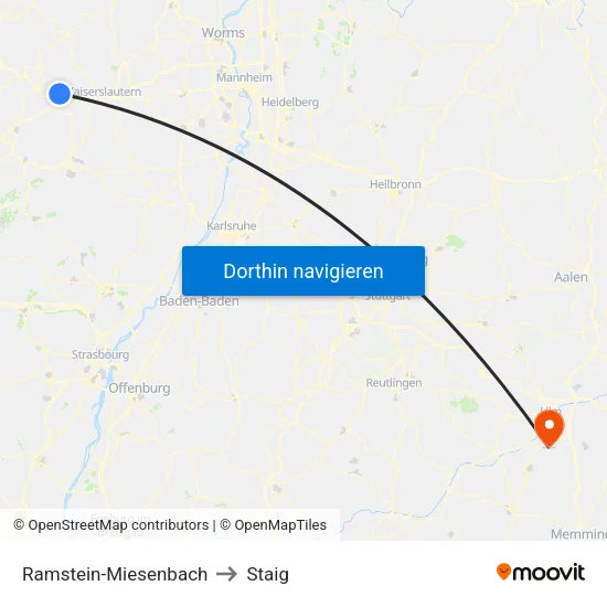 Ramstein-Miesenbach to Staig map