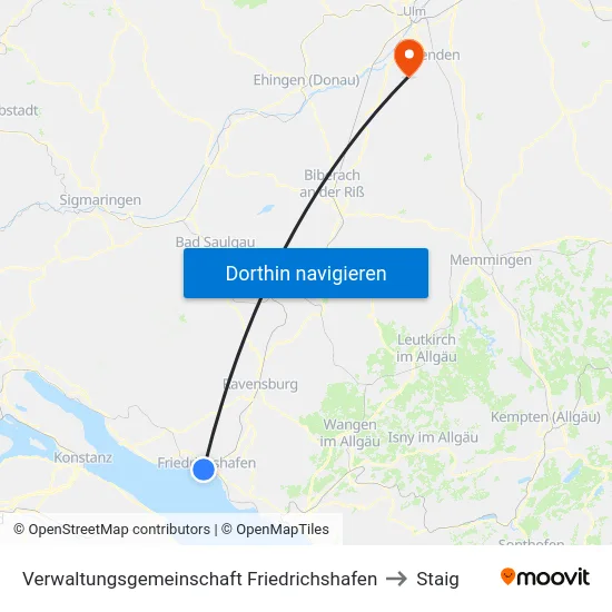 Verwaltungsgemeinschaft Friedrichshafen to Staig map