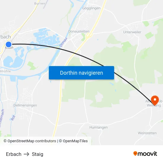 Erbach to Staig map