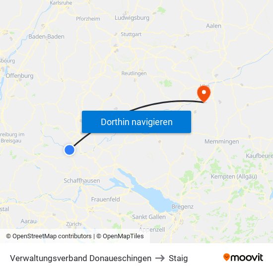 Verwaltungsverband Donaueschingen to Staig map
