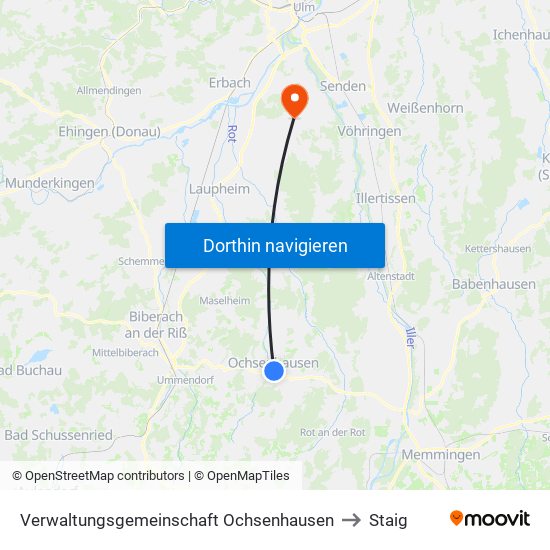 Verwaltungsgemeinschaft Ochsenhausen to Staig map