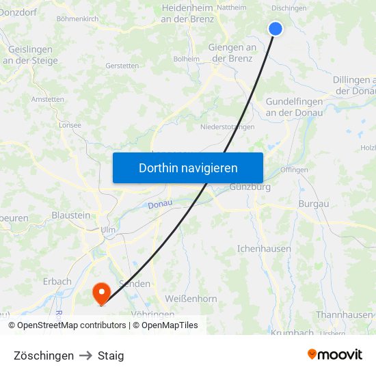Zöschingen to Staig map