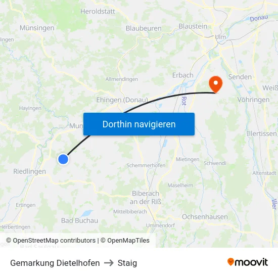Gemarkung Dietelhofen to Staig map