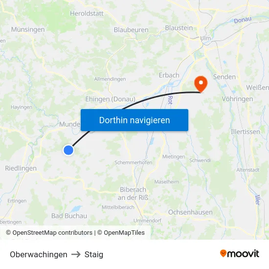 Oberwachingen to Staig map