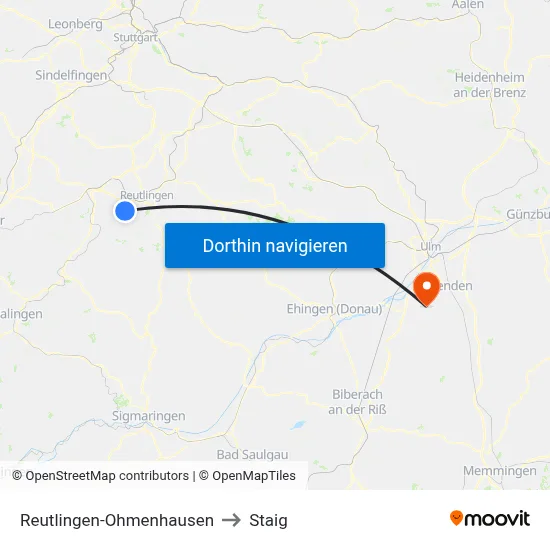 Reutlingen-Ohmenhausen to Staig map