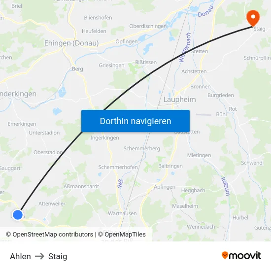 Ahlen to Staig map