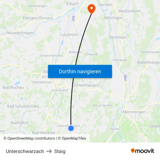 Unterschwarzach to Staig map
