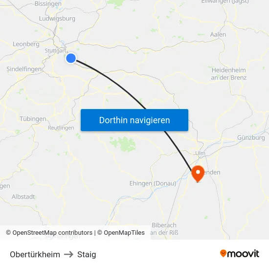 Obertürkheim to Staig map