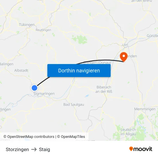 Storzingen to Staig map