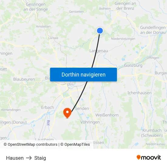 Hausen to Staig map