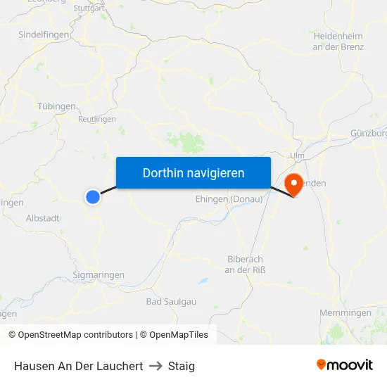 Hausen An Der Lauchert to Staig map