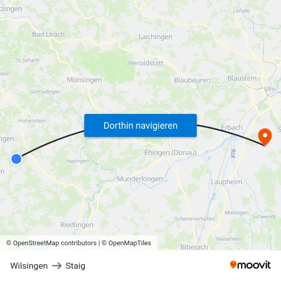 Wilsingen to Staig map