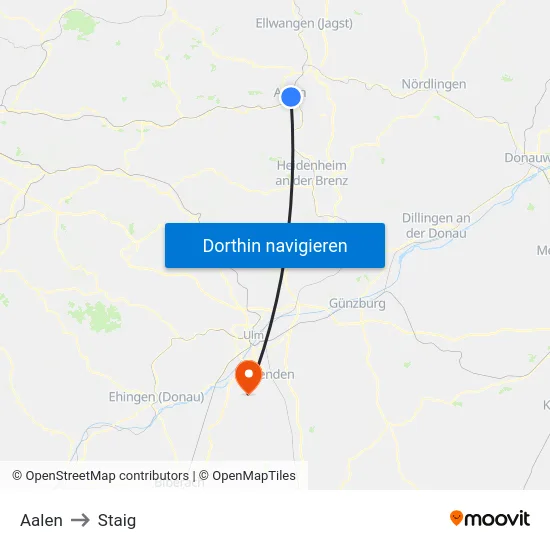 Aalen to Staig map