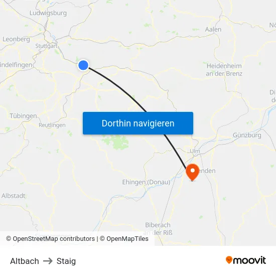 Altbach to Staig map