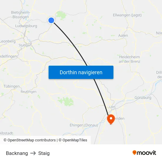 Backnang to Staig map