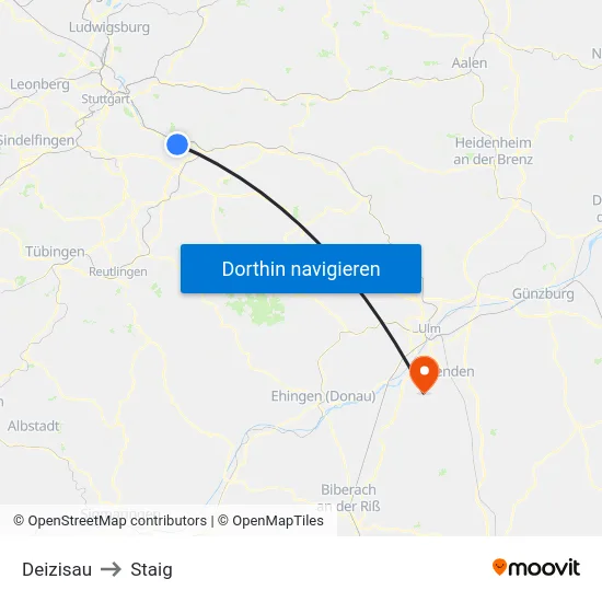 Deizisau to Staig map